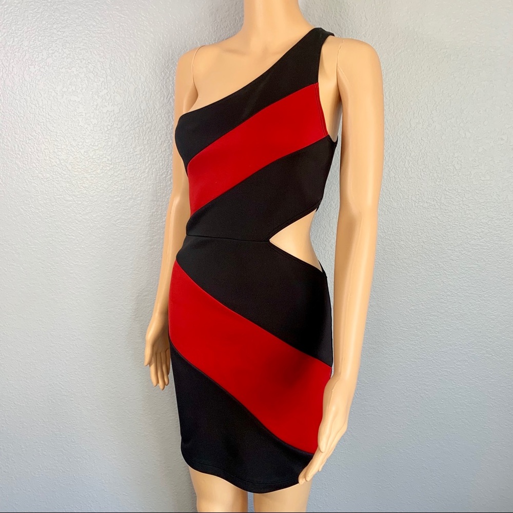 Asymmetric Color Block Cutout Dress